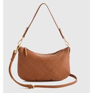 Italian Handwoven Leather Mini Shoulder Bag, Cognac